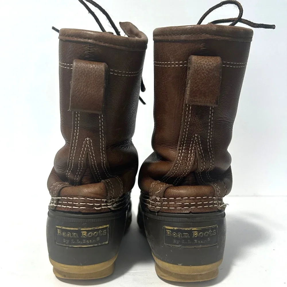 Vtg LL Bean Duck Boots Women 6 Brown Shearling Lined WP Hunting Leather Maine